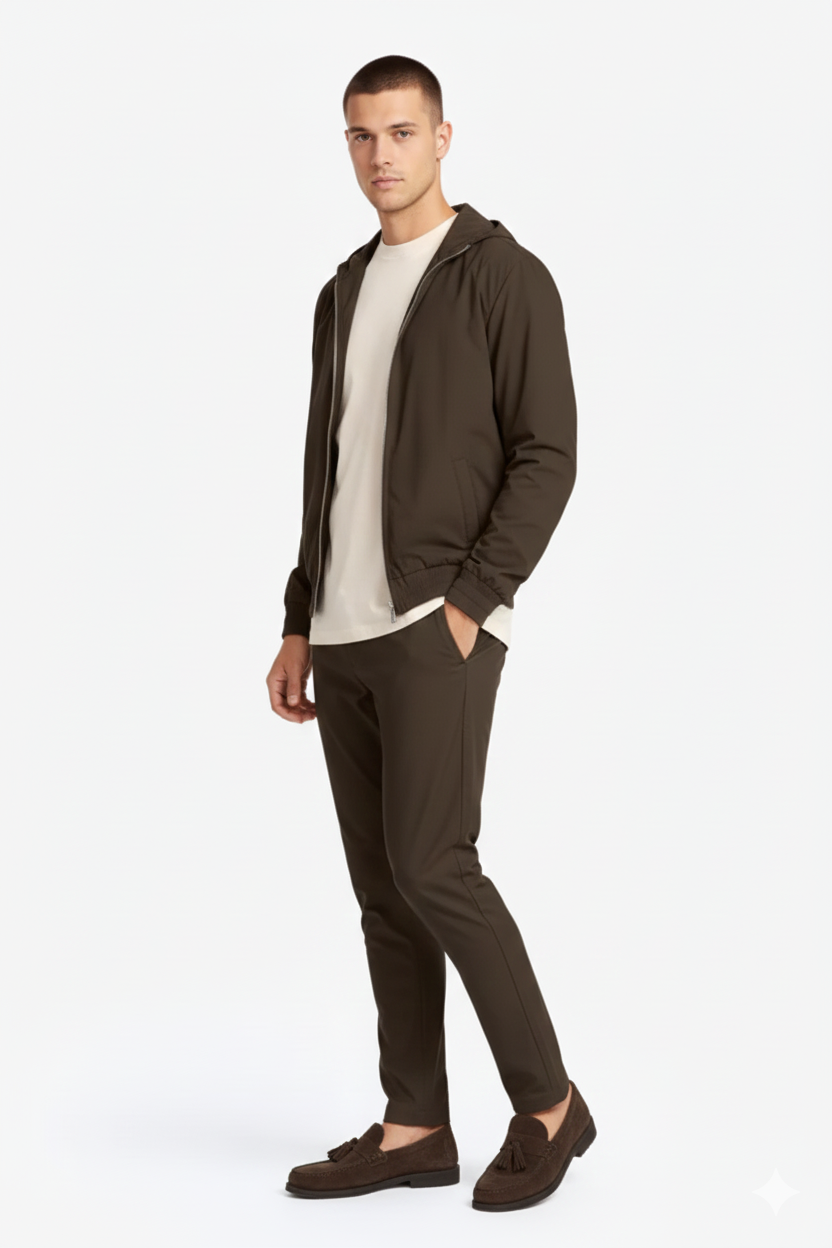 BROWN HOODED TECH SUIT