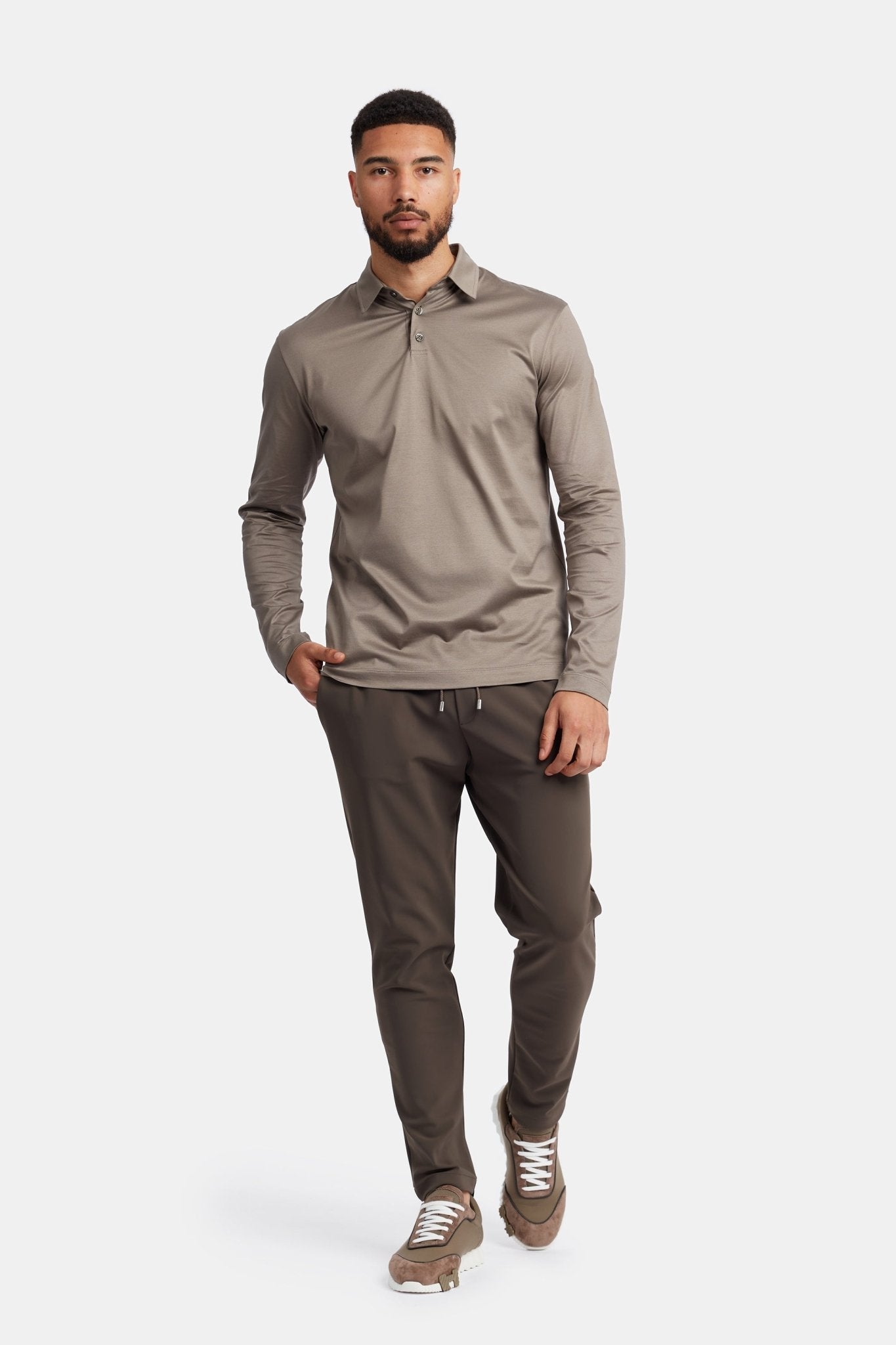 Desert Taupe Longsleeve Polo Shirt