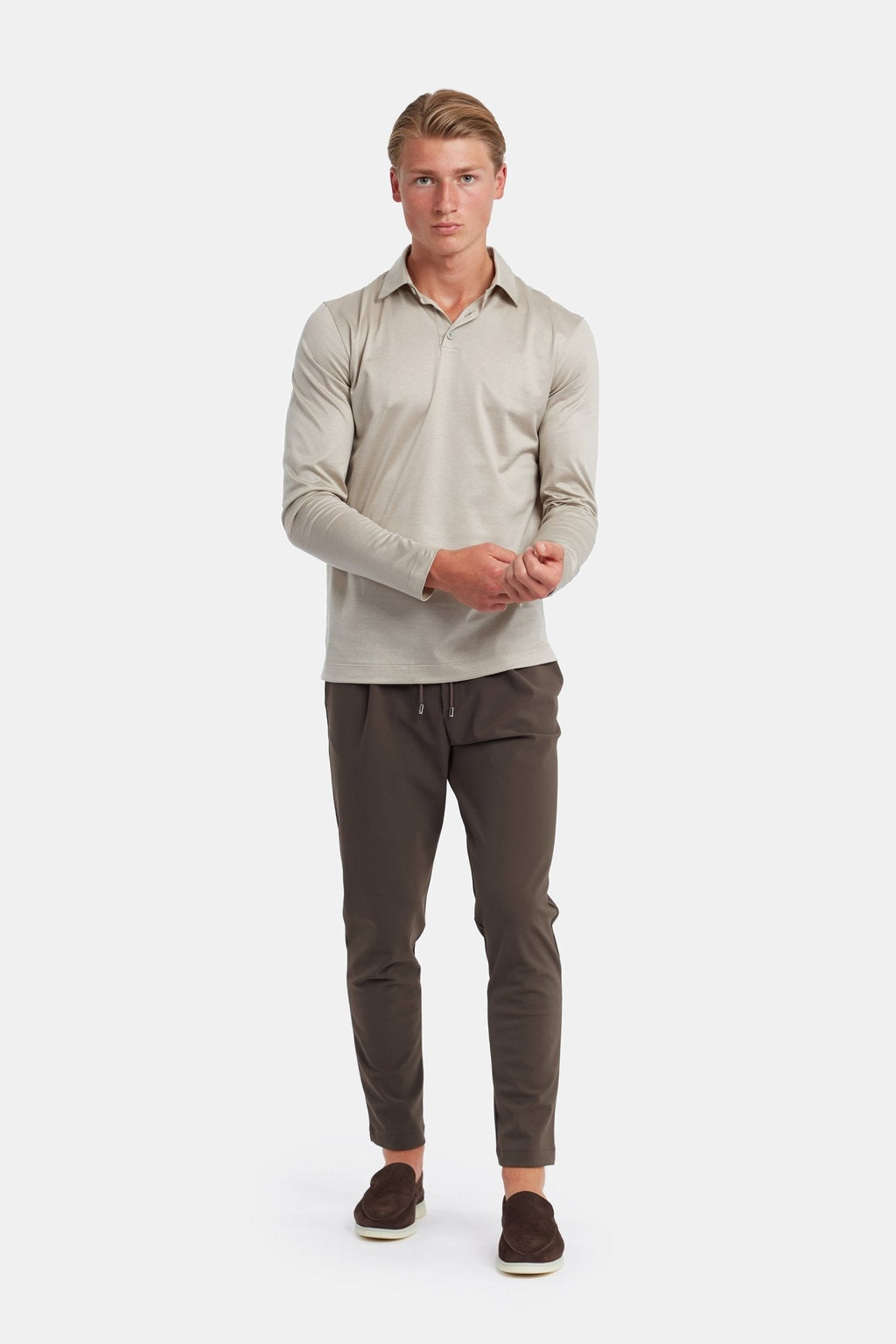 Sandstone Beige Longsleeve Polo Shirt